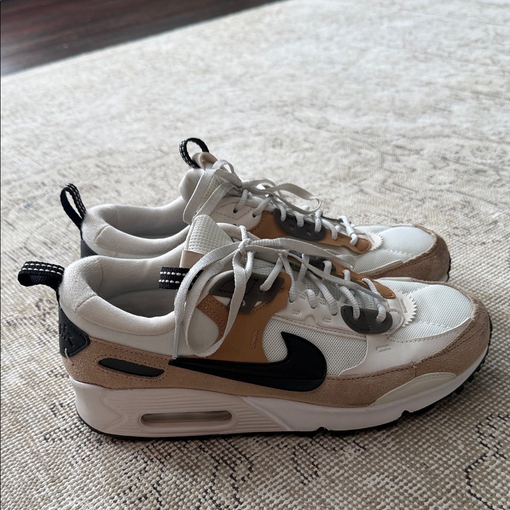 Nike Air Max Sneakers in White, Tan, and Black